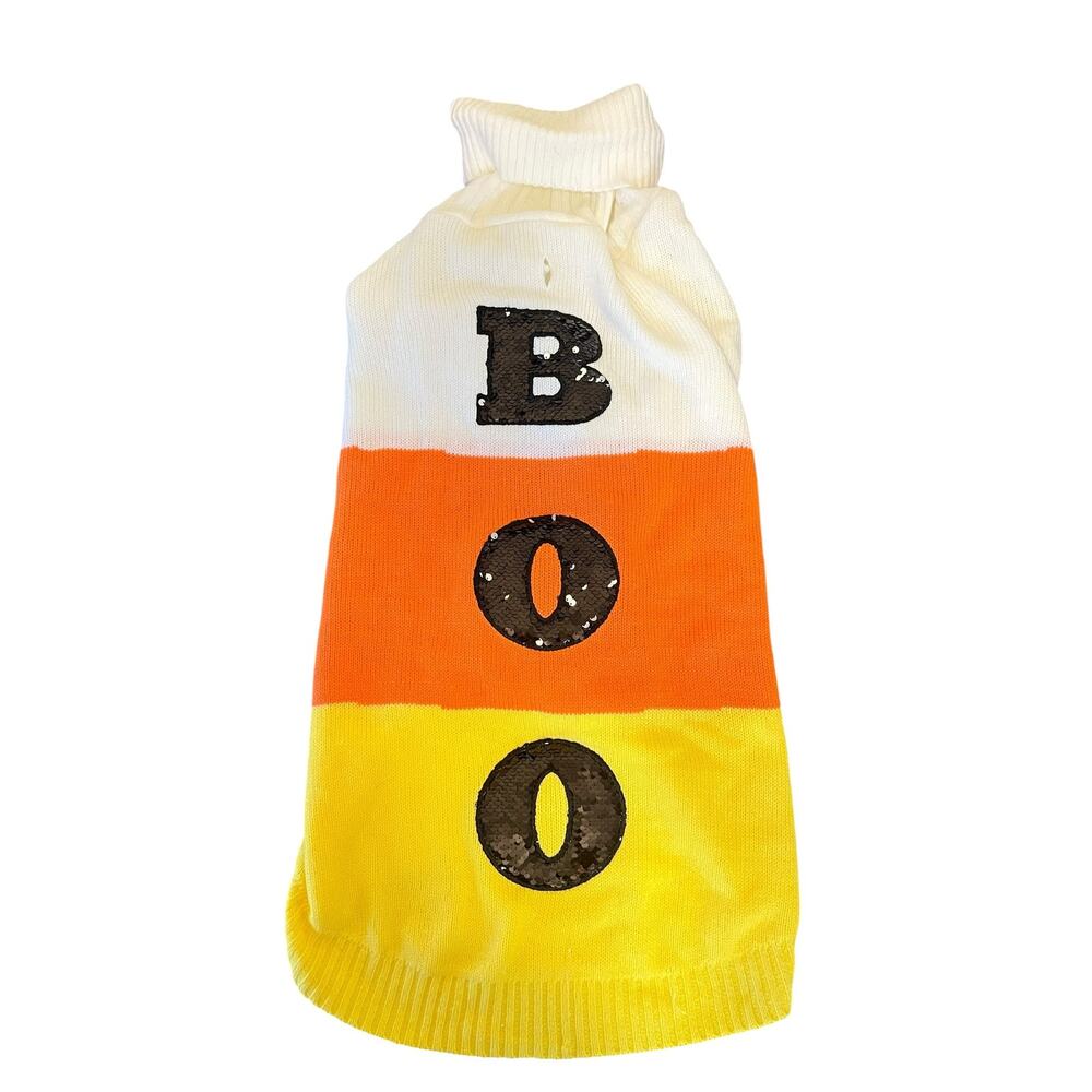 NEW Halloween Candy Corn Dog Sweater XL BOO